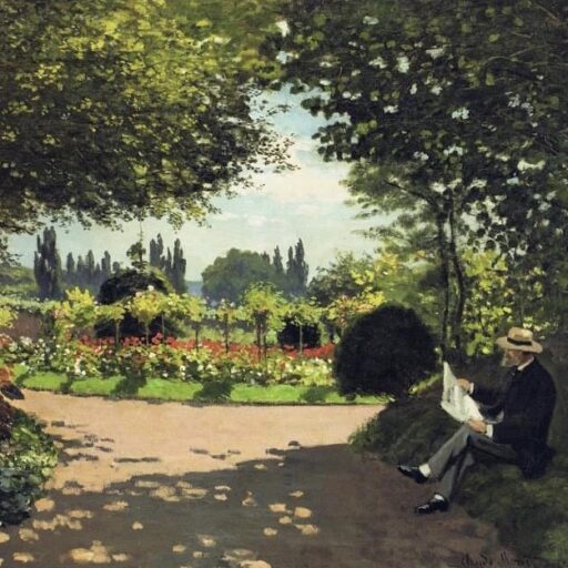 Adolphe Monet lisant dans le jardin