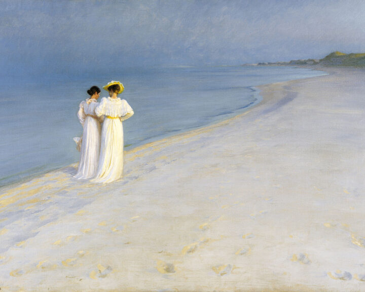 Kroyer_-_Summer_evening_on_Skagens_Beach._Anna_Ancher_and_Marie_Kroyer_walking_together