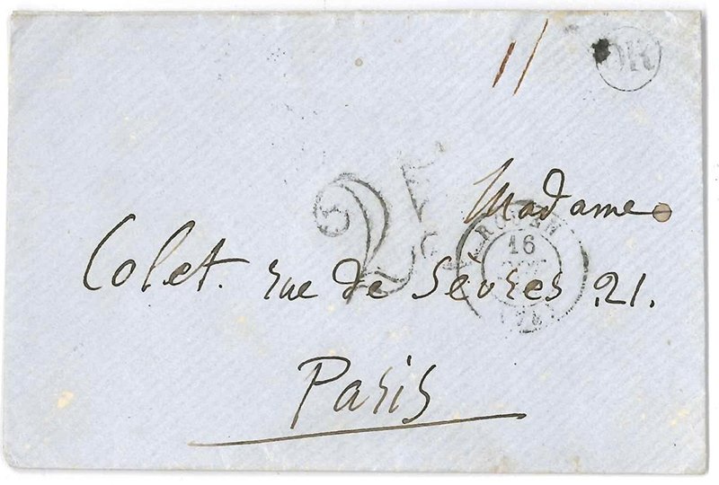 Missive de Flaubert (1821-1880), postée de Rouen.